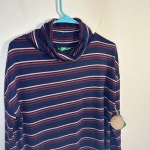 Dip Women's  Ribbed Turtleneck Sweater Dress Navy‎ Pink Striped Long Sleeve NEW